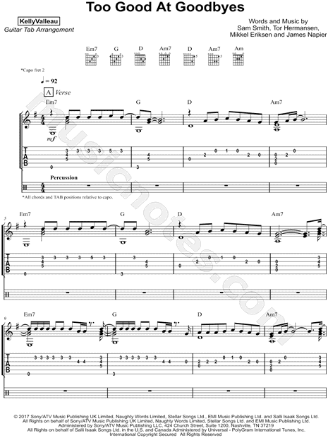 Kelly Valleau "Too Good at Goodbyes" Guitar Tab in E Minor ...