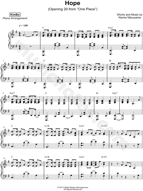 Kimbo Hope Sheet Music Piano Solo In G Major Download Print Sku Mn