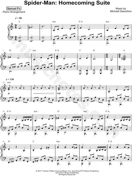 Samuel Fu Spider Man Homecoming Suite Sheet Music Piano Solo In A Minor Download Print Sku Mn0178620