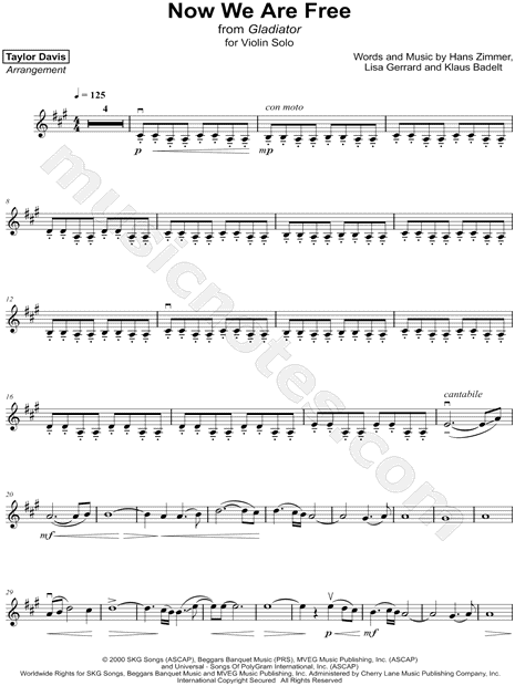 Taylor Davis Now We Are Free Sheet Music Violin Solo In A Major Download Print Sku Mn