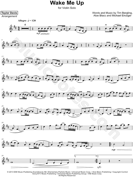 Berolige overalt Forretningsmand Taylor Davis "Wake Me Up" Sheet Music (Violin Solo) in B Minor - Download &  Print - SKU: MN0178958