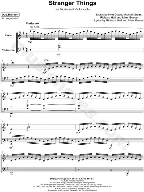 Duo Hansen Stranger Things Violin Cello Sheet Music In E