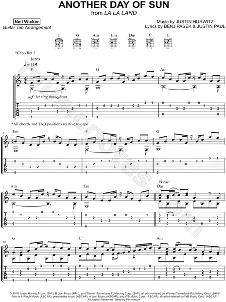 Neil Wicker Another Day Of Sun Guitar Tab In C Major Download Print Sku Mn