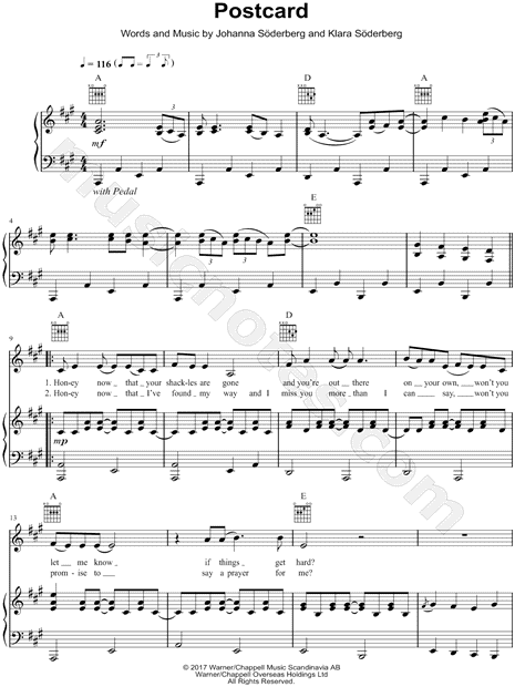 First Aid Kit Postcard Sheet Music In A Major Transposable Download Print Sku Mn0179706