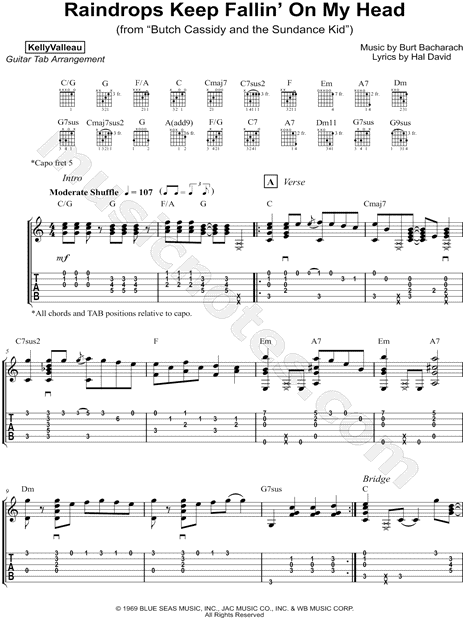 Kelly Valleau Raindrops Keep Fallin On My Head Guitar Tab In C Major Download Print Sku Mn