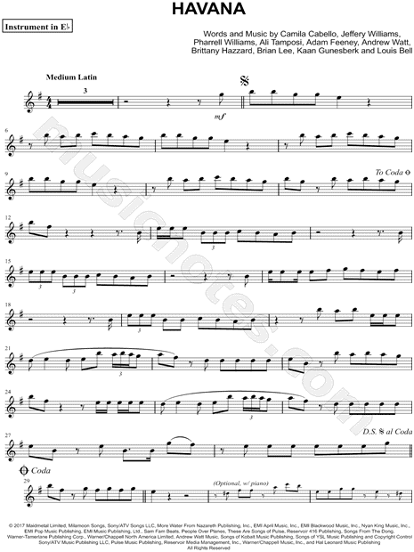 sagtmodighed Gå ned rækkevidde Camila Cabello feat. Young Thug "Havana - Eb Instrument" Sheet Music (Alto  or Baritone Saxophone) in G Minor - Download & Print - SKU: MN0180131