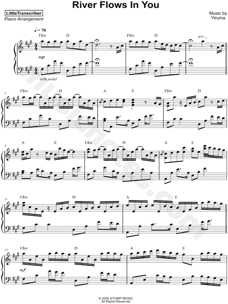 Littletranscriber River Flows In You Sheet Music Piano Solo In F Minor Download Print Sku Mn