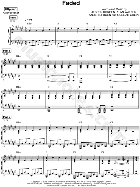 Hdpiano Faded Sheet Music Piano Solo In F Major Download Print Sku Mn