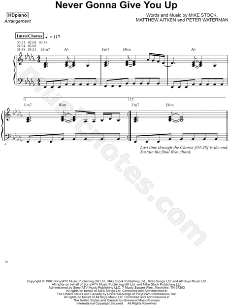 Never Gonna Give You Up Piano Sheet Music Music Sheet Collection - never gonna give you up roblox piano