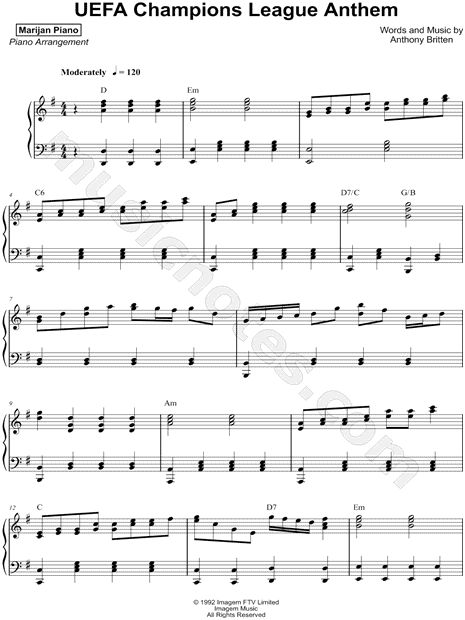 Hurtigt fornærme skole Marijan Srsa "UEFA Champions League Anthem" Sheet Music (Piano Solo) in G  Major - Download & Print - SKU: MN0180972