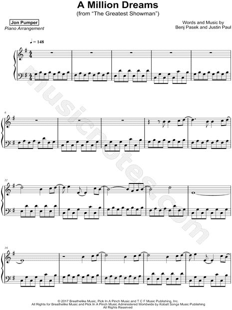 Jon Pumper A Million Dreams Sheet Music Piano Solo In G Major
