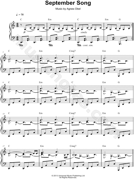Print and download September Song sheet music by Agnes Obel arranged for .....