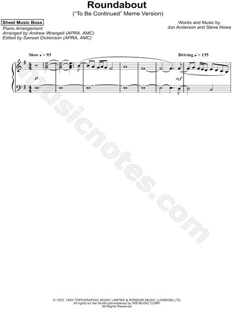 Sheet Music Boss Roundabout To Be Continued Meme Version