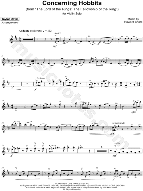 CONCERNING HOBBITS VIOLIN SHEET MUSIC PDF