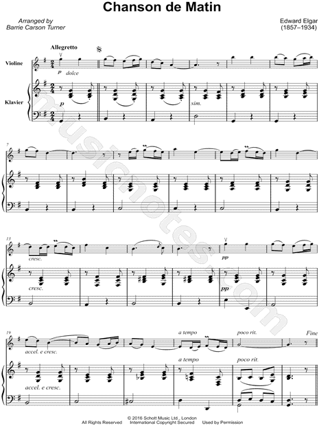 Accompagnement Piano Partitions pour Viola Edward Elgar: Chanson De Matin And Chanson De Nuit Viola/Piano