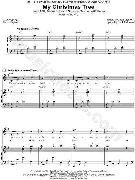 "My Christmas Tree" from 'Home Alone 2' (arr. Mark Hayes) SATB Choir + Piano Choral Sheet Music ...