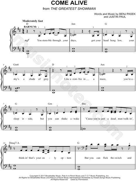 grosor frotis Como Come Alive" from 'The Greatest Showman' Sheet Music (Easy Piano) in D Major - Download & Print - SKU: MN0181691 grosor frotis Como Come Alive" from 'The Greatest Showman' Sheet Music (Easy Piano) in D Major - Download & Print - SKU: MN0181691