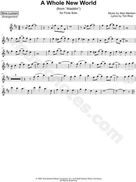 Gina Luciani A Whole New World From Aladdin Sheet Music Flute Solo In D Major Download Print Sku Mn