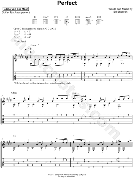 Haiku Eventyrer slump Eddie van der Meer "Perfect" Guitar Tab in E Major - Download & Print -  SKU: MN0182253