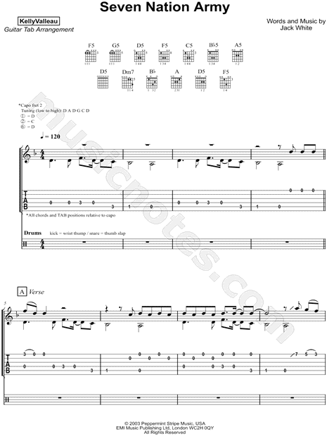 Kelly Valleau Seven Nation Army Guitar Tab In D Minor Download