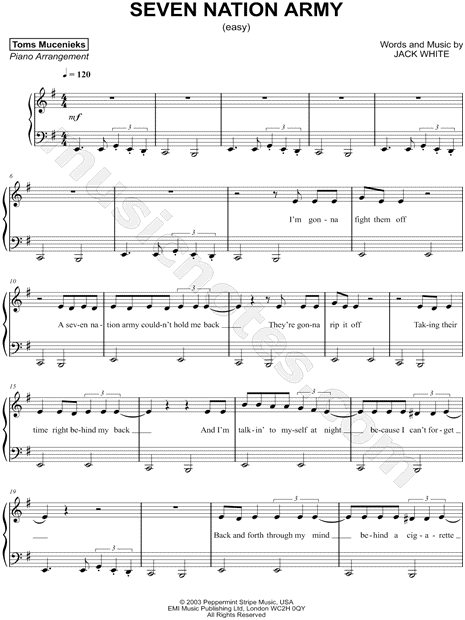 Toms Mucenieks Seven Nation Army Easy Sheet Music Easy Piano In E Minor Download Print Sku Mn0182302