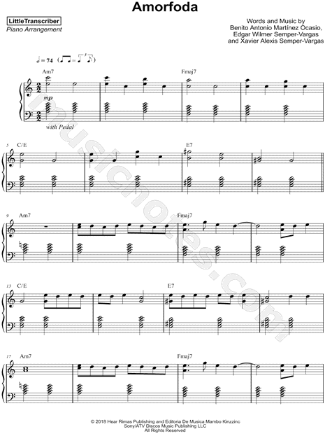 LittleTranscriber "Amorfoda" Sheet Music (Piano Solo) in A ...