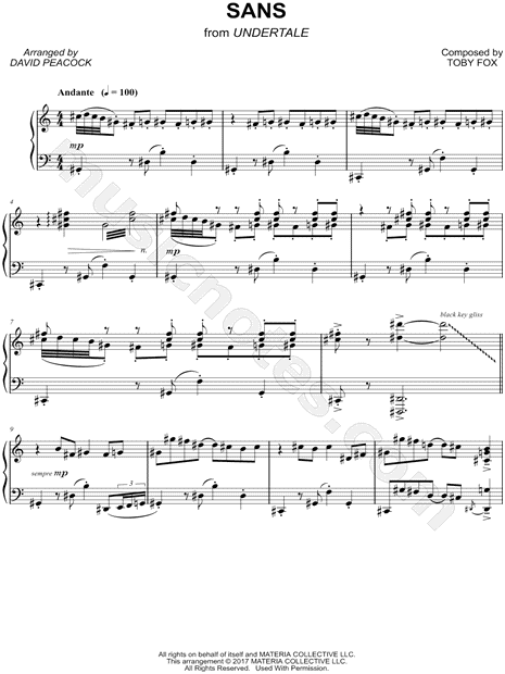 Sans From Undertale Sheet Music Piano Solo In C Major