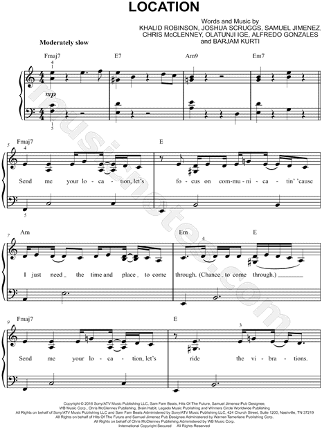 Burro asentamiento Bourgeon Khalid "Location" Sheet Music (Easy Piano) in A Minor - Download & Print -  SKU: MN0182746