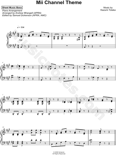 wii theme song sheet music piano easy