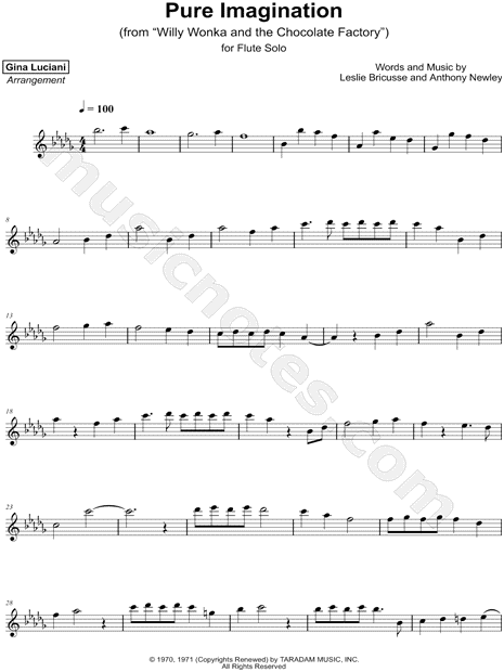 Gina Luciani Pure Imagination From Willy Wonka The Chocolate Factory Sheet Music Flute Solo In Db Major Download Print Sku Mn0183141