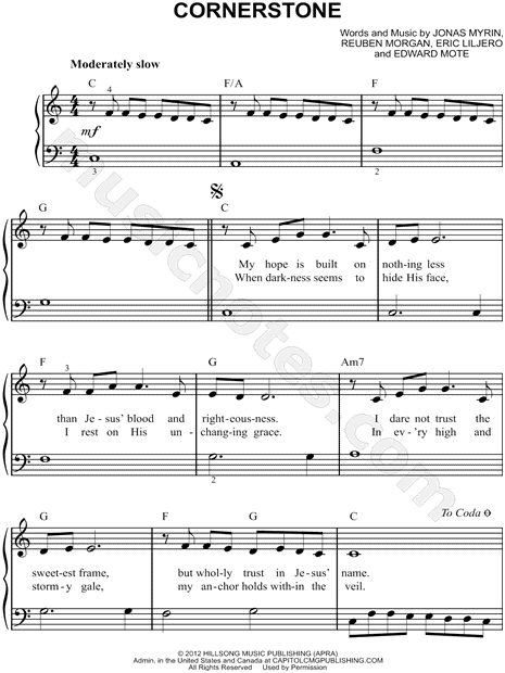 Hillsong Cornerstone Sheet Music Easy Piano In C Major Download Print Sku Mn0183259