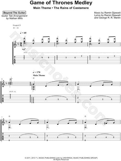 Beyond The Guitar Game Of Thrones Medley Guitar Tab In D Minor