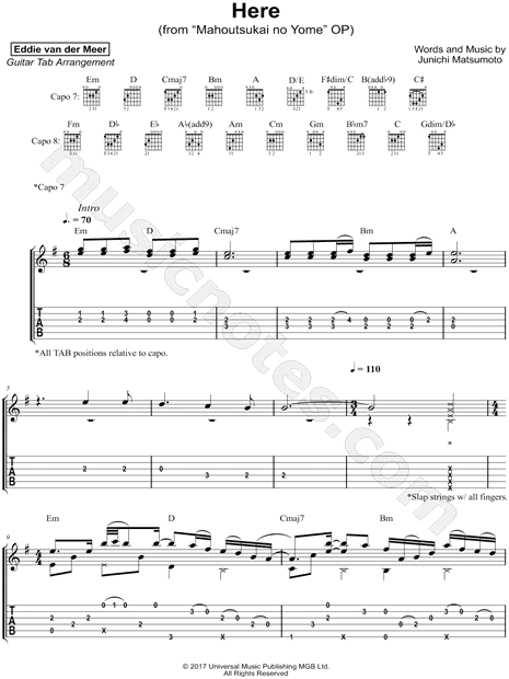 Eddie Van Der Meer Here Mahoutsukai No Yome Opening Guitar Tab In E Minor Download Print Sku Mn