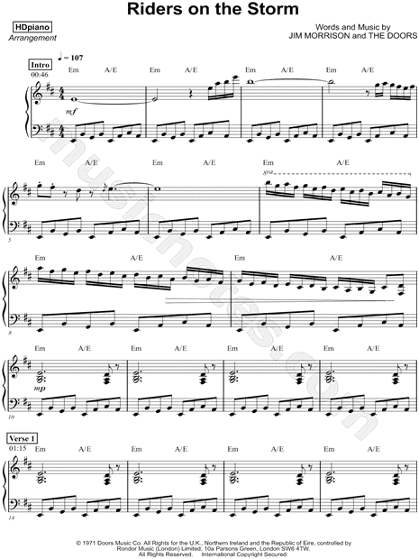 HDpiano "Riders on the Storm" Sheet Music (Piano Solo) in B Minor