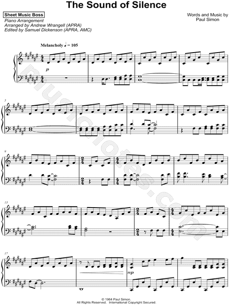 Sheet Music "The Sound of Silence" Sheet Music (Piano Solo) in D# Minor Download & Print - SKU: