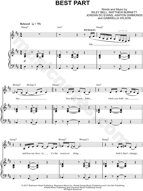 Daniel Caesar feat. H.E.R. "Best Part" Sheet Music in D Major (transposable) - Download & - SKU: MN0184769