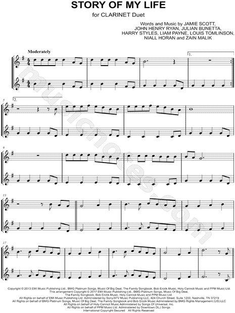 One Direction "Story of My Life - Clarinet Duet" Sheet Music in G Major