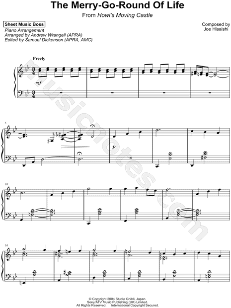 Ten cuidado Para aumentar Cantidad de Sheet Music Boss "Howl's Moving Castle Theme" Sheet Music (Piano Solo) in G  Minor - Download & Print - SKU: MN0185430