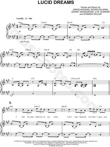 Juice Wrld Lucid Dreams Sheet Music In F Minor Transposable