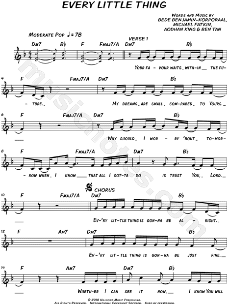 Hillsong Young Free Every Little Thing Sheet Music Leadsheet In F Major Download Print Sku Mn0185444 Dm bb f csus c. usd