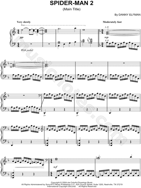 Spider Man 2 Main Title From Spider Man 2 Sheet Music Piano Solo In A Minor Download Print Sku Mn0185894