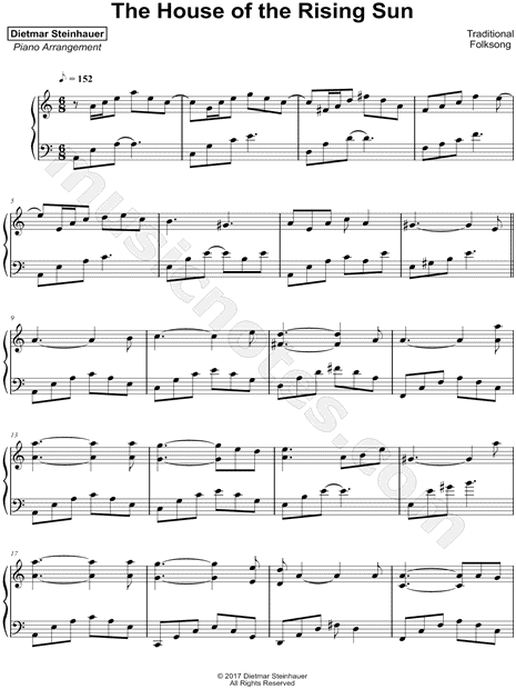 Dietmar Steinhauer The House Of The Rising Sun Sheet Music Piano Solo In A Minor Download Print Sku Mn0186191,How Do I Hang Curtains With Rings