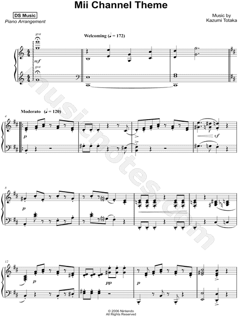 Ds Music Mii Channel Theme Sheet Music Piano Solo In C Major