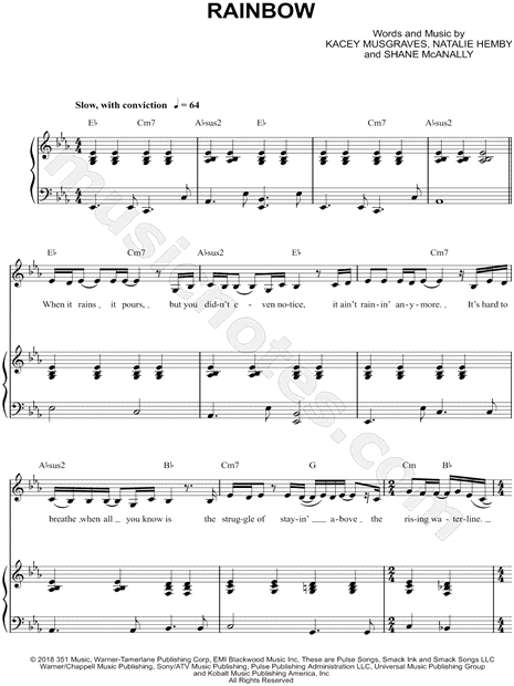Propiedad suerte clérigo Kacey Musgraves "Rainbow" Sheet Music in Eb Major (transposable) - Download  & Print - SKU: MN0187380