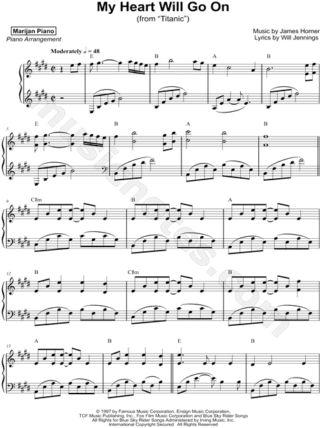sangrado sector Suposición Marijan Srsa "My Heart Will Go On" Sheet Music (Piano Solo) in E Major -  Download & Print - SKU: MN0187460