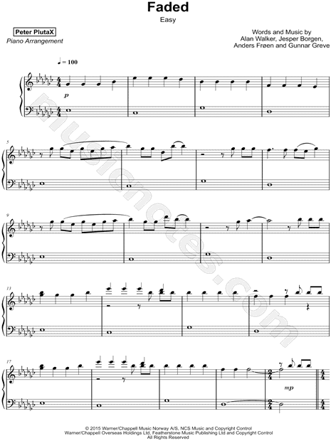 Peter Plutax Faded Easy Sheet Music Piano Solo In Eb Minor Download Print Sku Mn