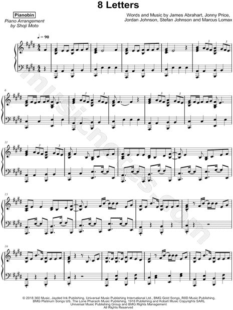 Cancelar agua Línea de metal Pianobin "8 Letters" Sheet Music (Piano Solo) in C# Minor - Download &  Print - SKU: MN0188461