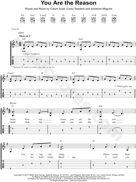 Calum Scott "You Are the Reason" Guitar Tab in G Major ...