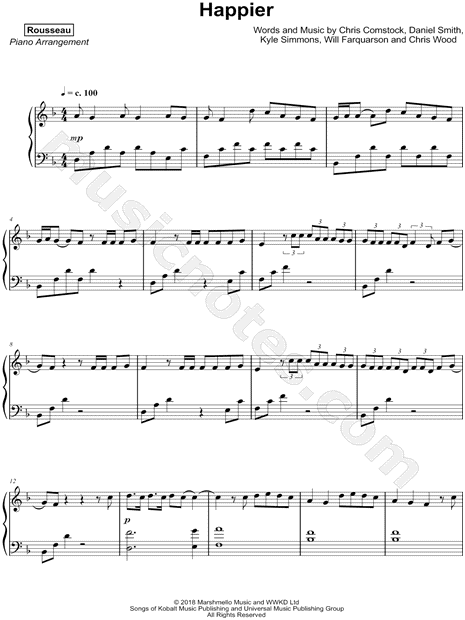 fondo pureza Nominación Rousseau "Happier" Sheet Music (Piano Solo) in D Minor - Download & Print -  SKU: MN0189258