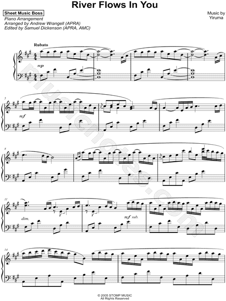 Sheet Music Boss River Flows In You Sheet Music Piano Solo In A Major Download Print Sku Mn